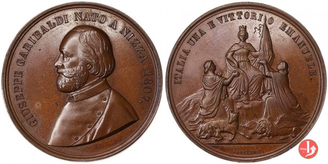 Garibaldi - Italia Una e Vittorio Emanuele 1861