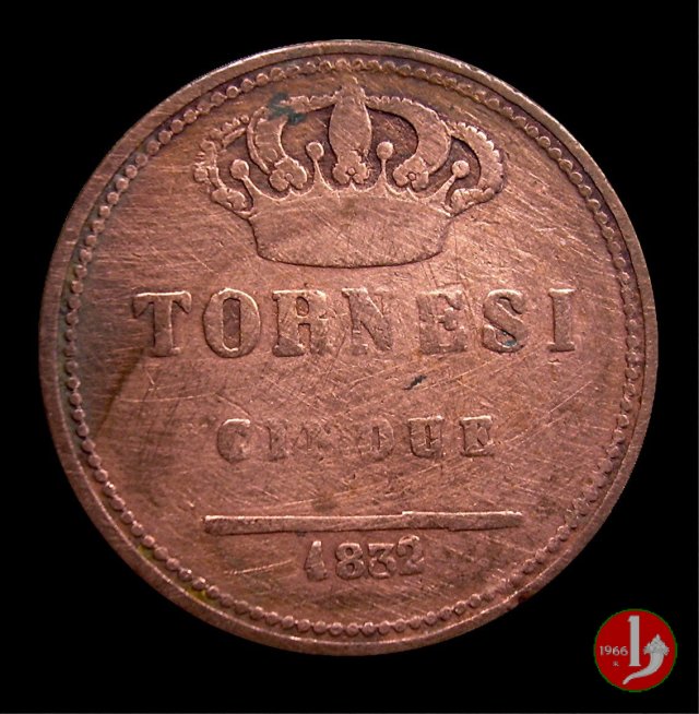 5 Tornesi 1832 (Napoli) 5 Tornesi 1832 (Napoli)
