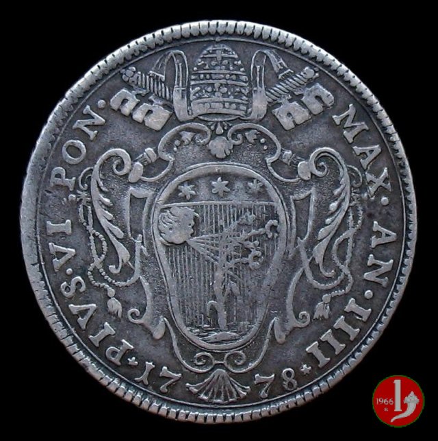 mezzo scudo romano santo seduto a sinistra 1778 (Bologna) mezzo scudo romano santo seduto a sinistra 1778 (Bologna)