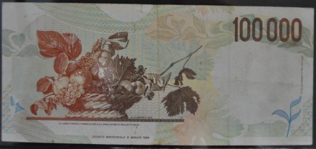 100.000 lire Caravaggio 1997