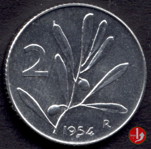 2 lire olivo 1954 (Roma)