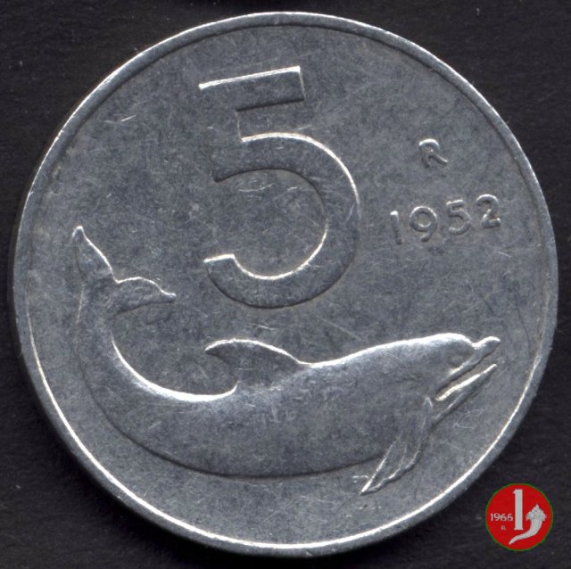 5 lire delfino 1952 (Roma)