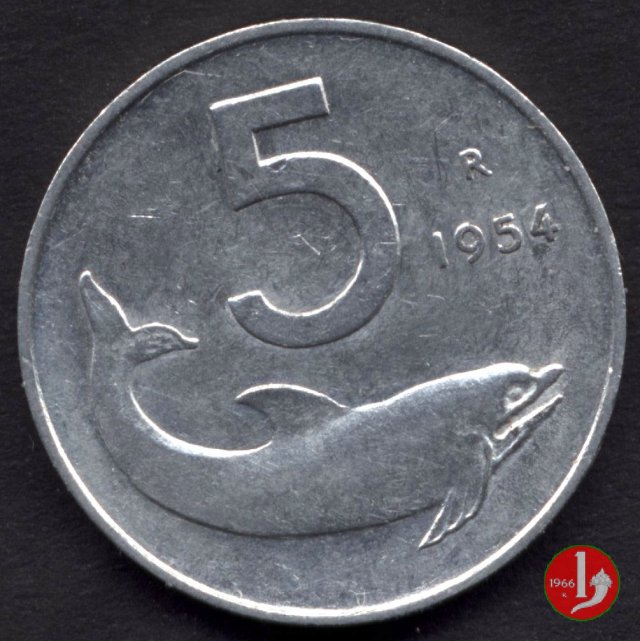 5 lire delfino 1954 (Roma)