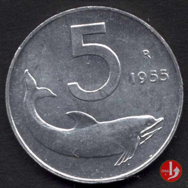 5 lire delfino 1955 (Roma)