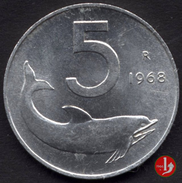 5 lire delfino 1968 (Roma)