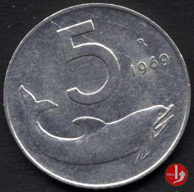 5 lire delfino 1969 (Roma)