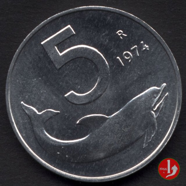 5 lire delfino 1974 (Roma)