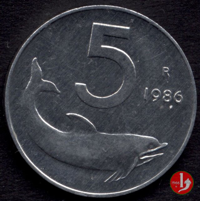 5 lire delfino 1986 (Roma)