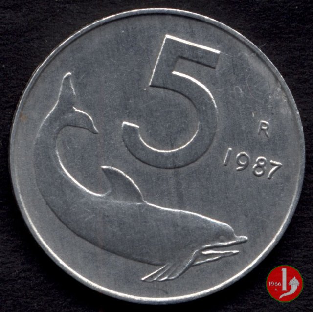 5 lire delfino 1987 (Roma)