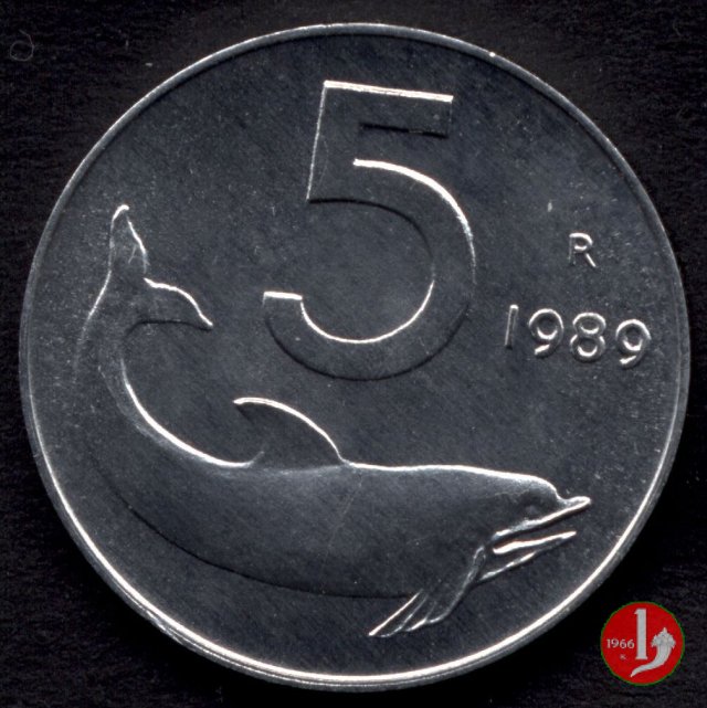 5 lire delfino 1989 (Roma)