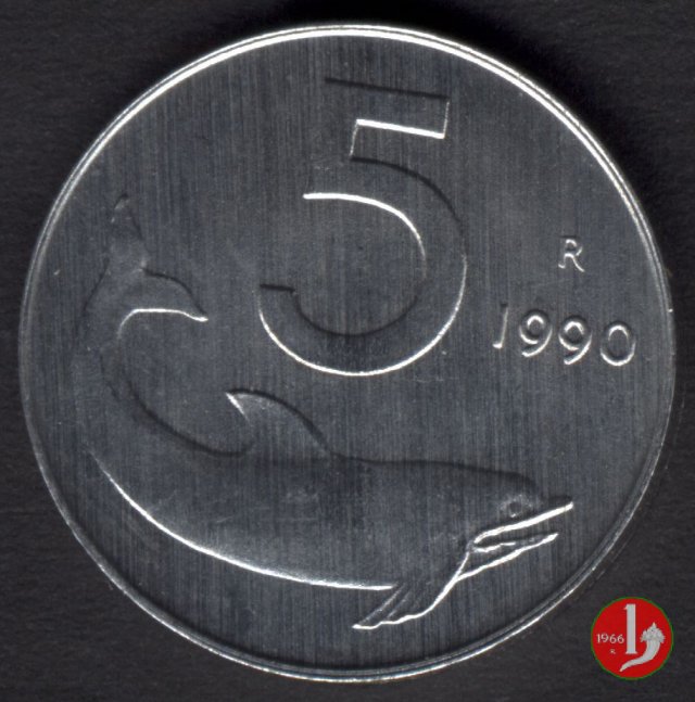 5 lire delfino 1990 (Roma)