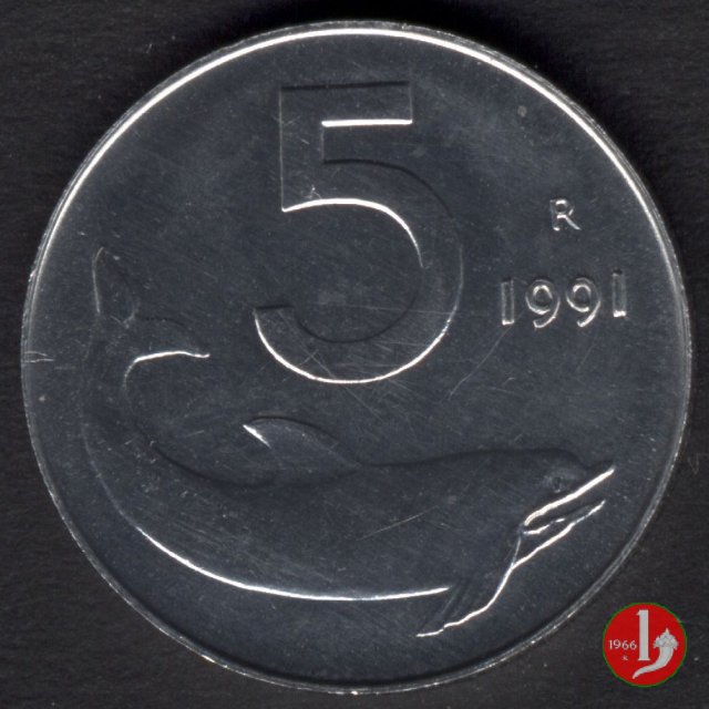 5 lire delfino 1991 (Roma)