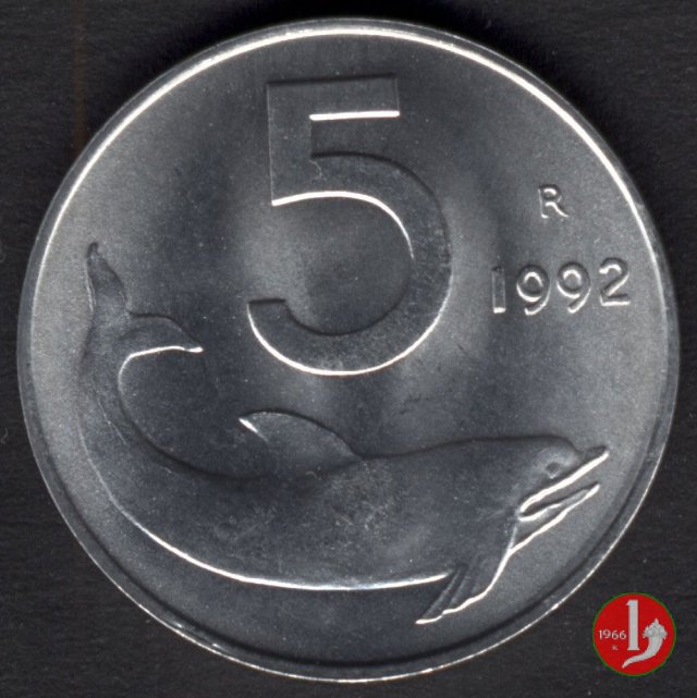 5 lire delfino 1992 (Roma)