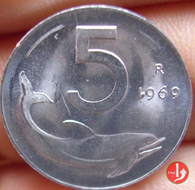 5 lire delfino 1969 (Roma)