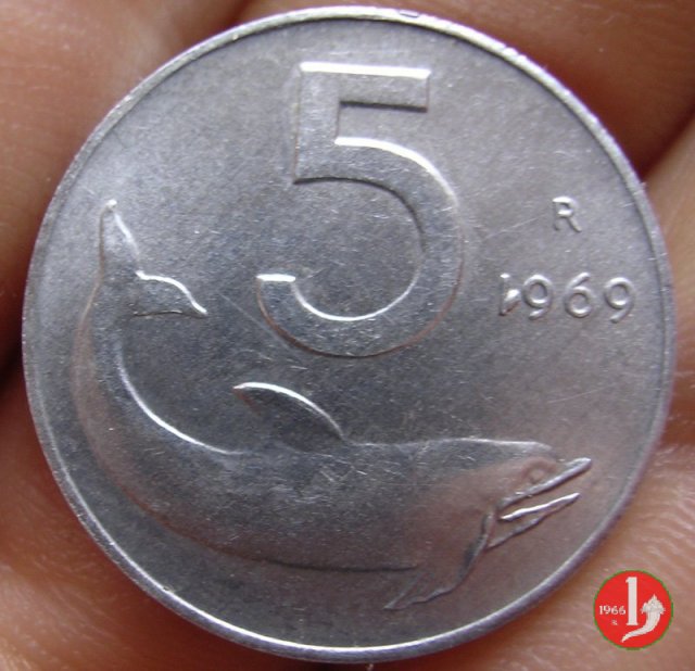 5 lire delfino 1969 (Roma)