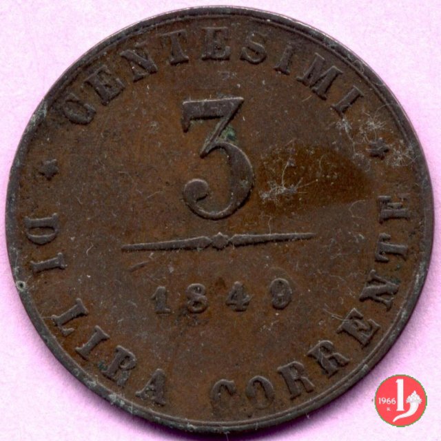 3 centesimi di lira corrente 1849 (Venezia)