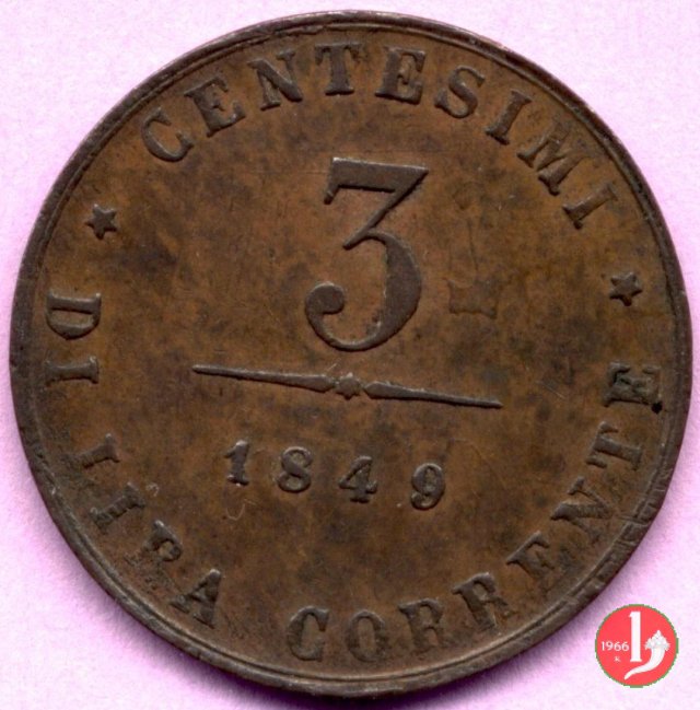 3 centesimi di lira corrente 1849 (Venezia)